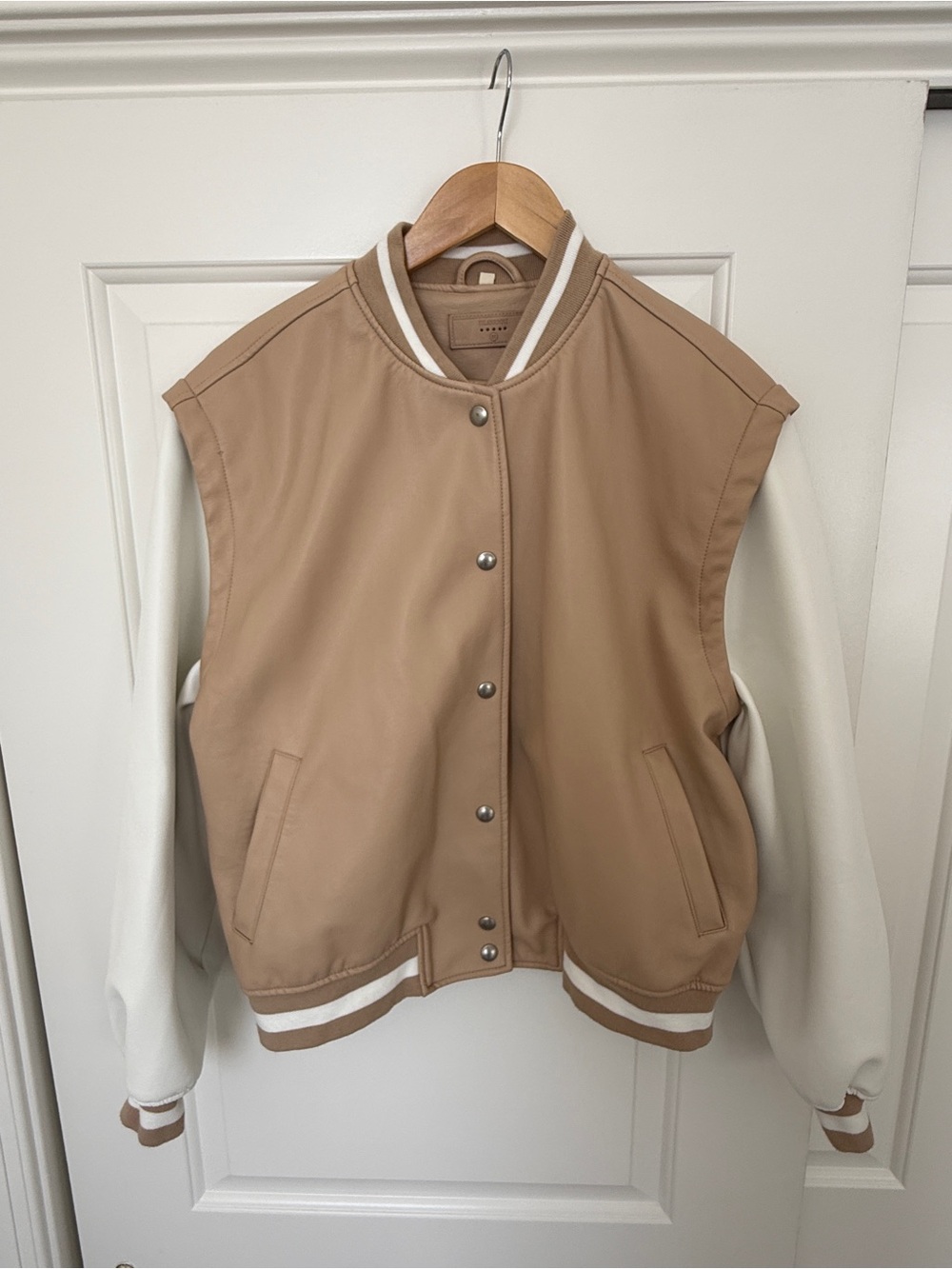Blank NYC Two-Tone Tan and Cream Bomber Jacket